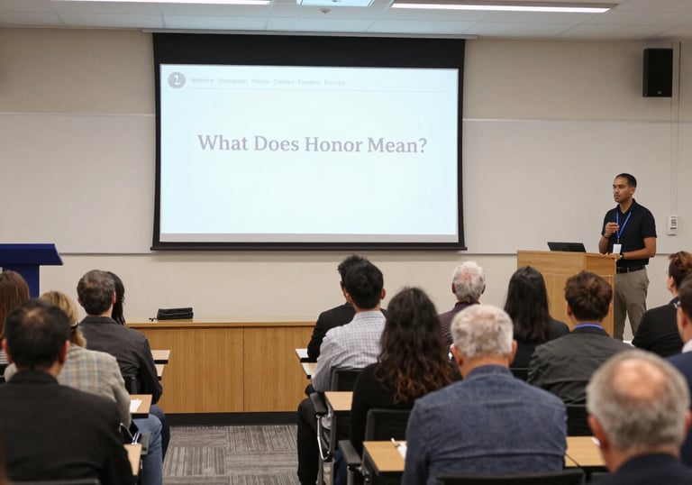 A dedicated professional leading a seminar with attentive participants in a community meeting room.