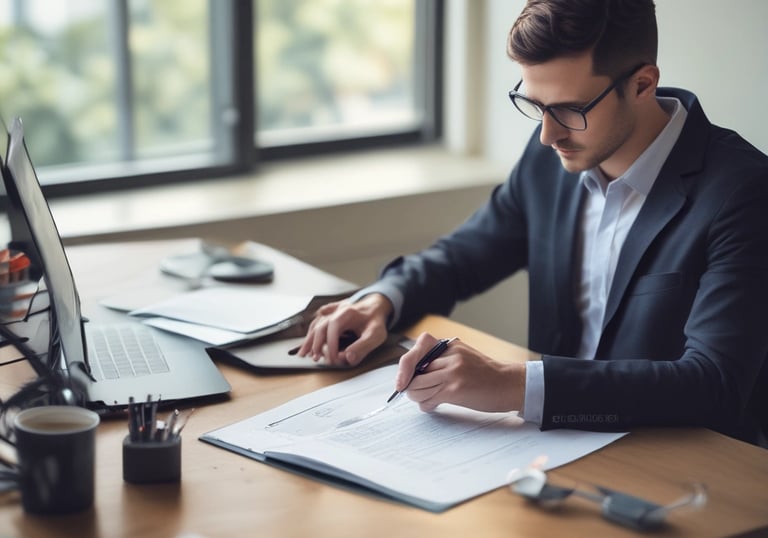 Business consultant reviewing company data with a client in a modern office.