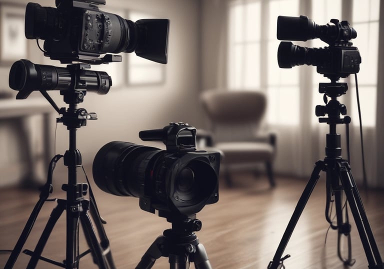 A video crew filming a professional interview in a modern studio.