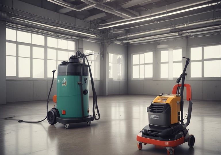 Professional applying durable paint to a concrete floor in a commercial space.