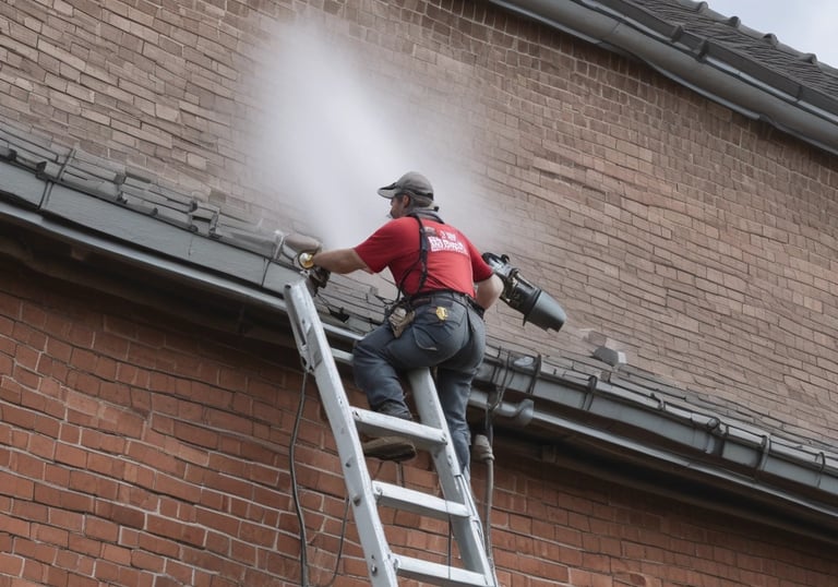 Close-up of a roof being softly washed by a professional using gentle pressure.