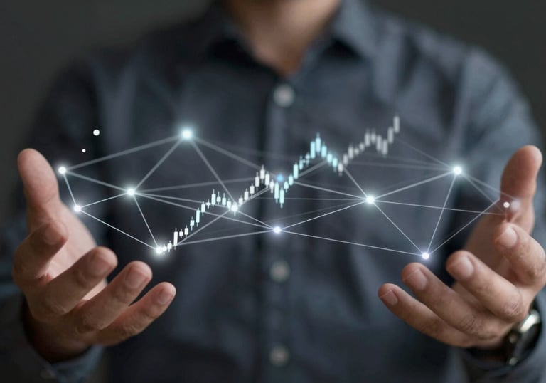 Abstract visualization of financial data and connections using elegant thin lines and soft light glows, representing digital financial correspondence and modern banking tech.