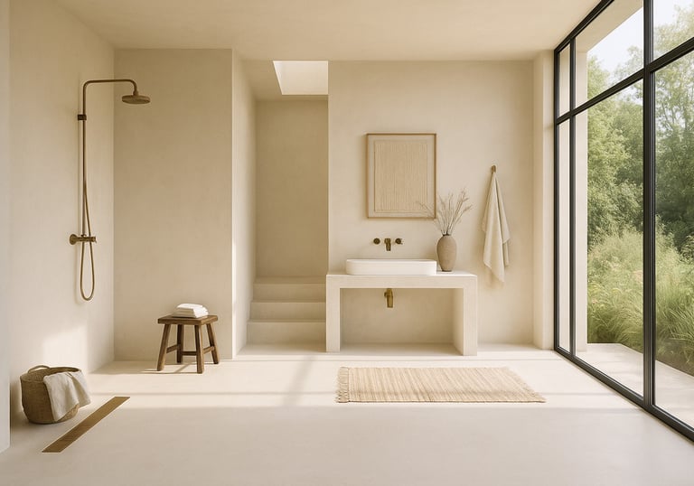 Enduit Stucco Latte hydrofuge pour salle de bain.