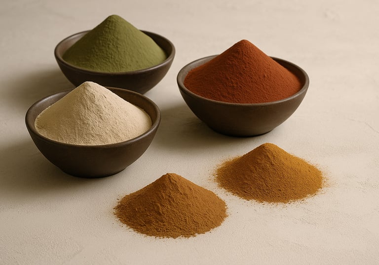 Pigments naturels Olive, Pierre, Fauve et Brique pour Stucco Latte