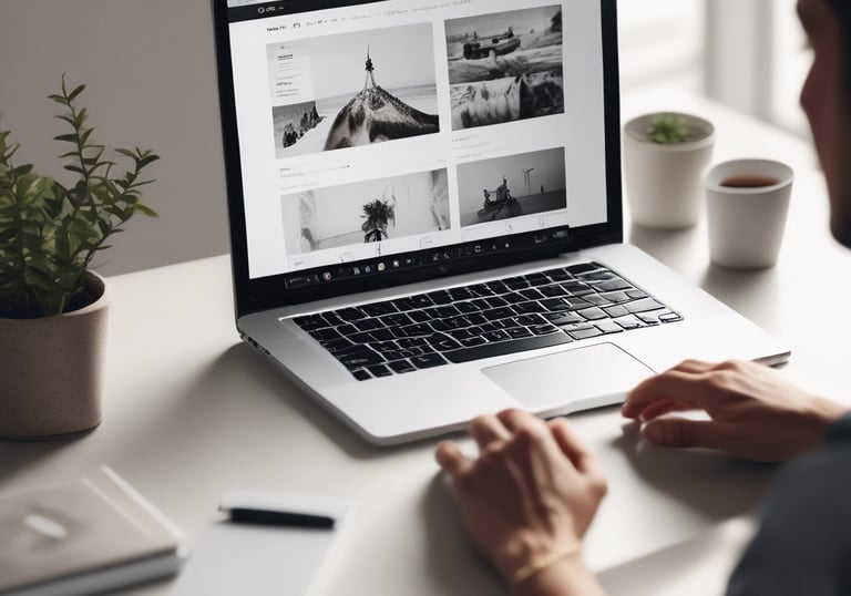 A clean and modern website layout on a laptop screen.