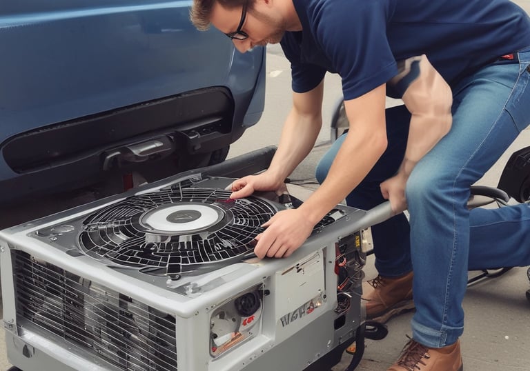 Close-up of HVAC equipment being serviced by a professional technician.