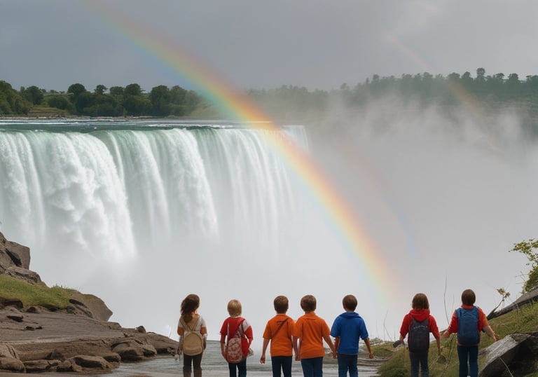 Group photo of happy participants holding cameras with a scenic backdrop.