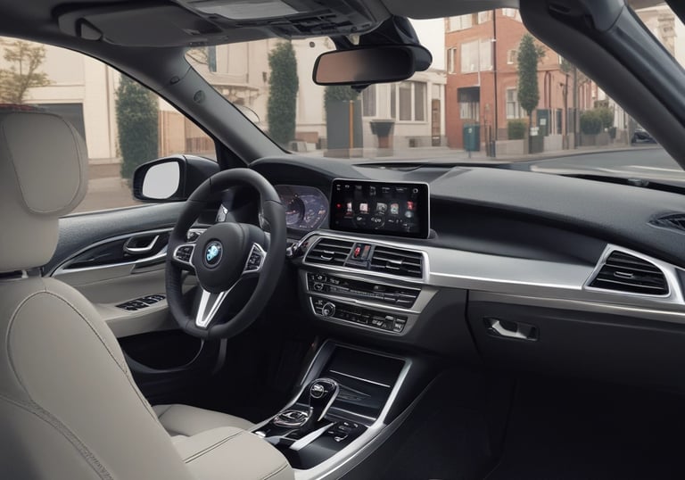 Technician performing a diagnostic check on a BMW vehicle.