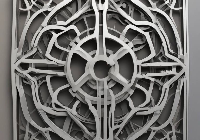 Decorative metal fence panels with artistic designs installed outdoors.