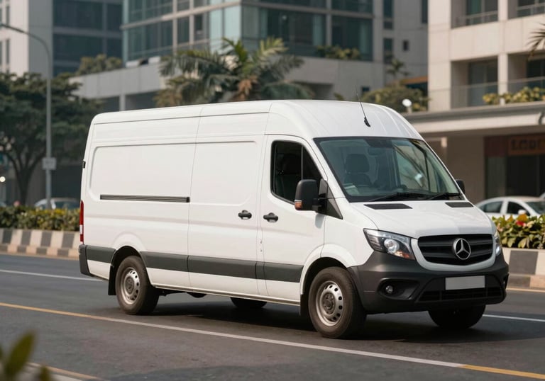 A professional BDLogs delivery van navigating a clean, modern street in a South Asian city during broad daylight.