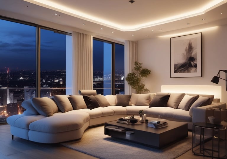 Luxurious interior with elegant lighting fixtures installed by a professional electrician.