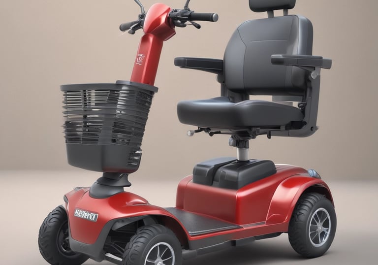 Close-up of a technician adjusting a mobility scooter's controls.