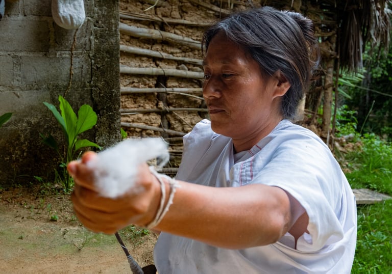 mujeres indigena wiwa hilando tejido