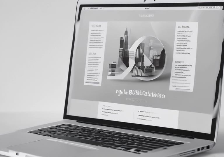 A sleek laptop displaying a modern, minimalist business website interface.