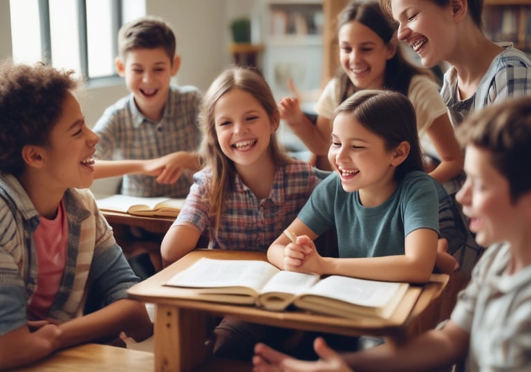 children and adults enjoying bible study