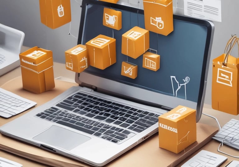 Close-up of hands working on a laptop with business analytics on screen.