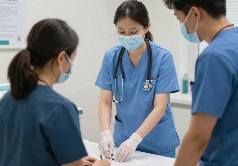 A nurse gently caring for a young child in a cozy home setting.
