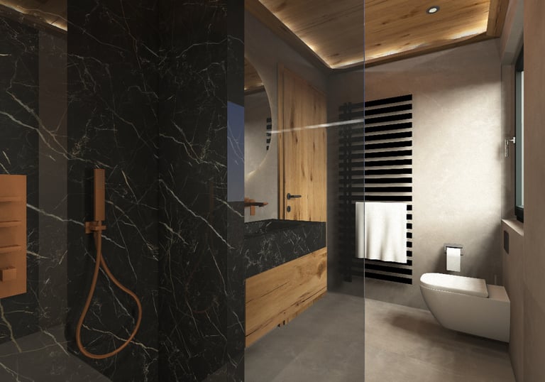 Fotorealistische 3D-Badplanung mit Großformatfliesen in München