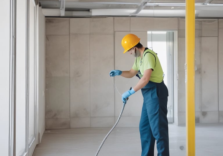 Cleaning team finishing up post-construction cleaning in a new office space.