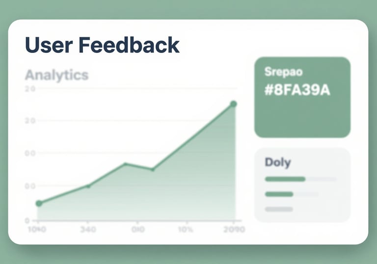 A clean infographic element representing user feedback and analytics data, with professional lighting and the brand's sage green color #8FA39A.