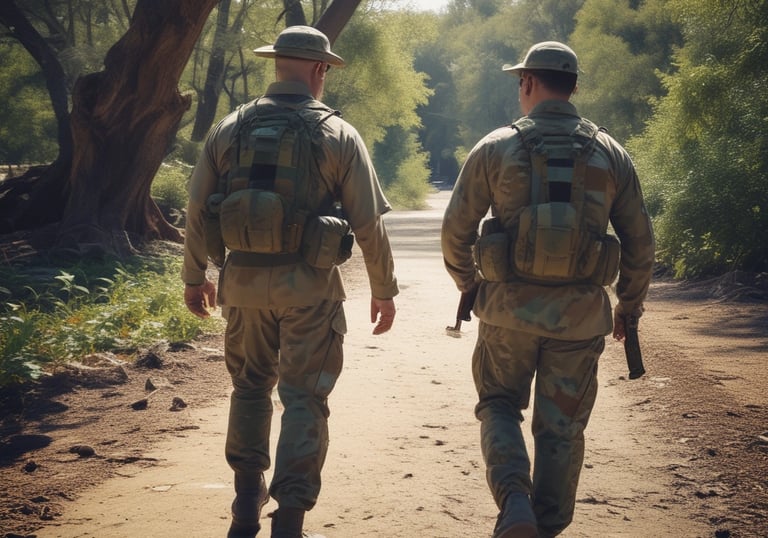 Close-up of a Marine veteran confidently reviewing case files in a dimly lit command center.
