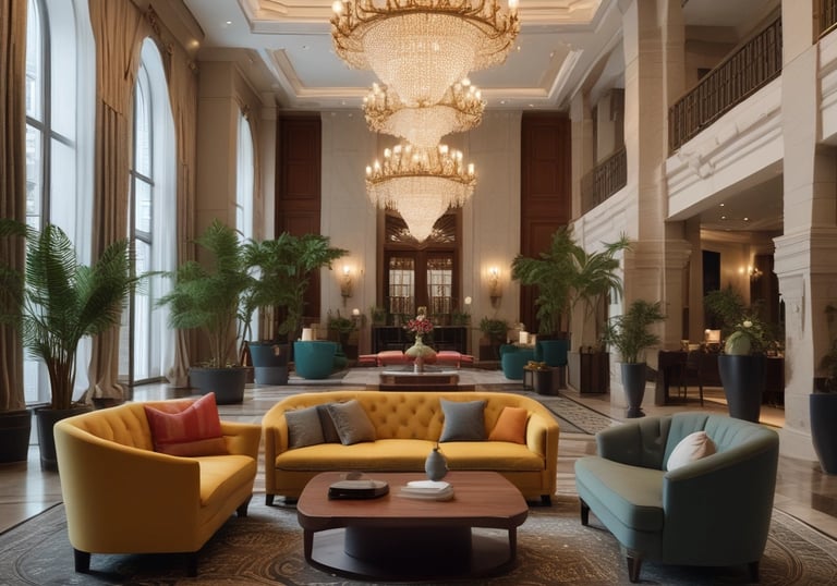A stylish, comfy hotel lobby just waiting for you.