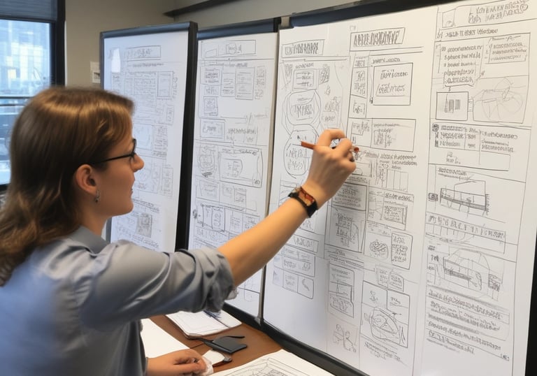 A confident leader guiding a diverse team in a modern office setting.