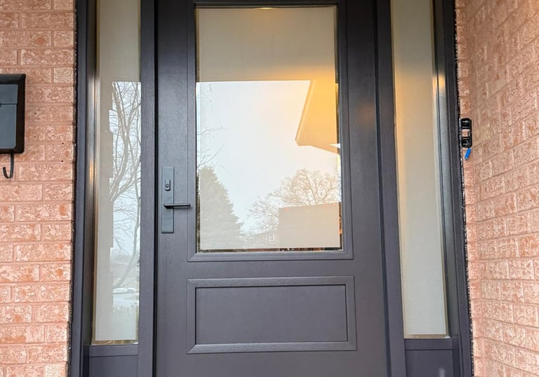 Custom fiberglass exterior door installation by City Home Improvements in Mississauga, Ontario
