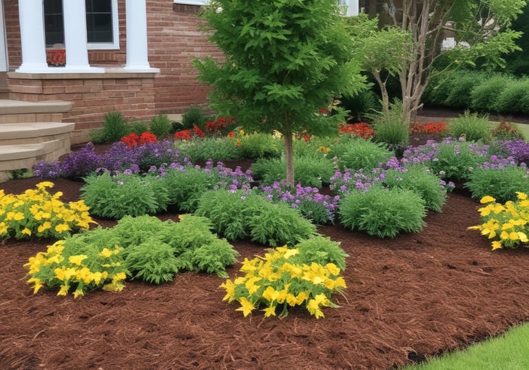 A healthy lawn free of weeds with a close-up of green grass blades and a clear blue sky.