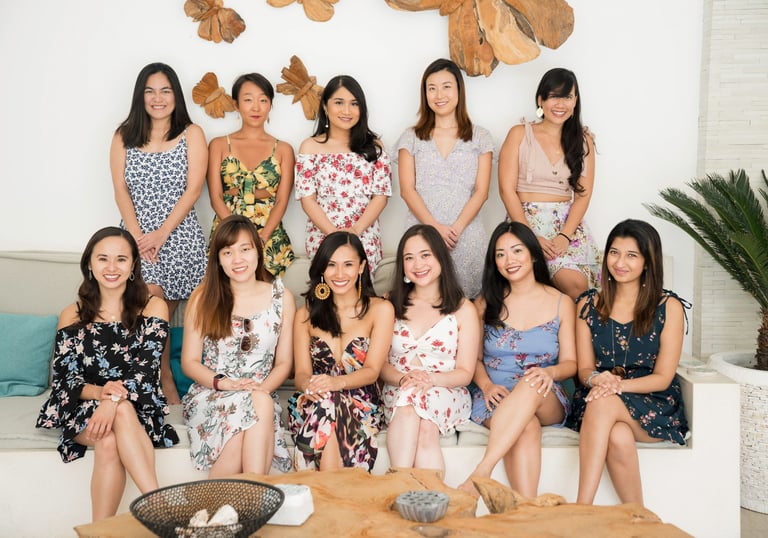 Friends gathering during Regina bridal party celebration at Villa Seminyak Bali