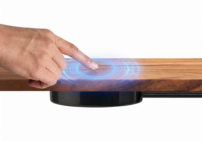 Sensor táctil invisible bajo madera para encender y regular la luz LED.