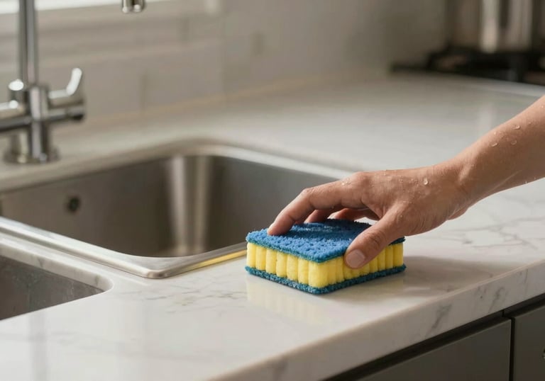 An impeccably clean and organized luxury North American kitchen, polished surfaces reflecting soft light, signifying meticulous home cleaning services.