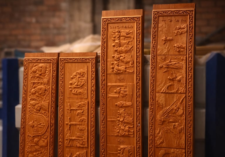 Panel decorativo tallado en madera mediante CNC de precisión