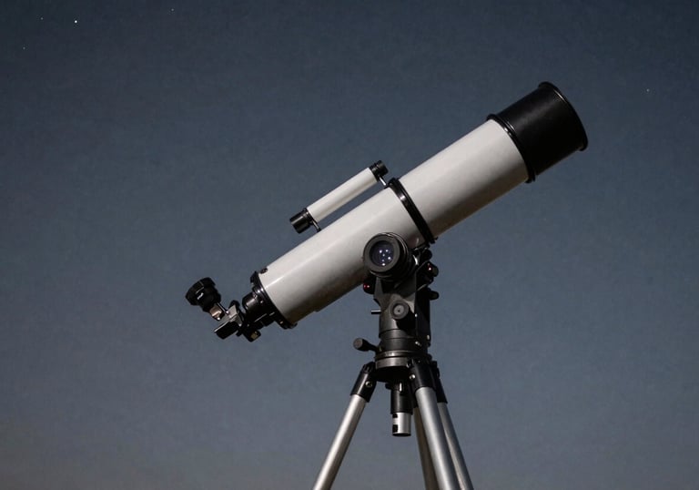 An artistic photograph of a telescope pointing towards a starry sky, filtered through Muted Steel Blue and Dark Slate Grey tones, symbolizing metaphysics.