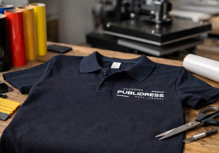 Personalización de ropa laboral con vinilo textil de alta calidad, ideal para logotipos y diseños