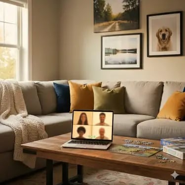 Family participating in virtual therapy session from comfortable Philadelphia home