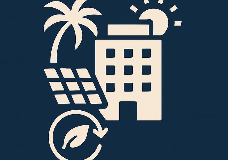 Icône poignée de main beige sur fond bleu – représente la vente ou l’achat d’un hôtel dans les Caraïbes