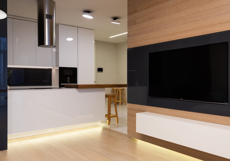 living with tv mounted on the wall nicely done