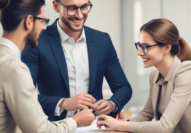 Engineers discussing product designs with charts showing cost reductions.