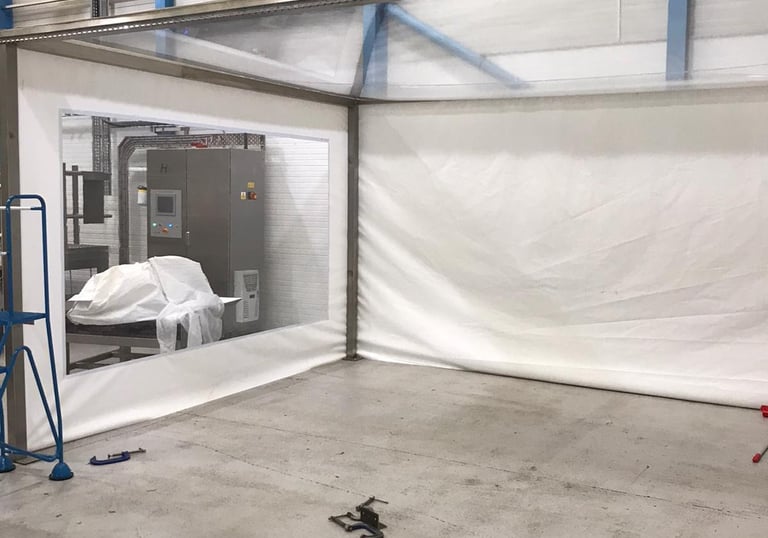 pvc clean room with solid walls and window walls