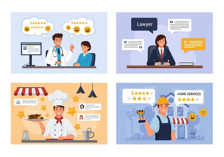 Healthcare reputation management services for medical practices showing doctor with patient reviews,