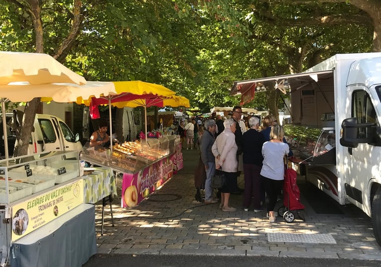 Saturday market in Quillan with local produce and stalls in the Aude Valley France
