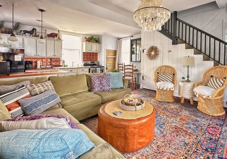 a living room with a couch and a coffee table