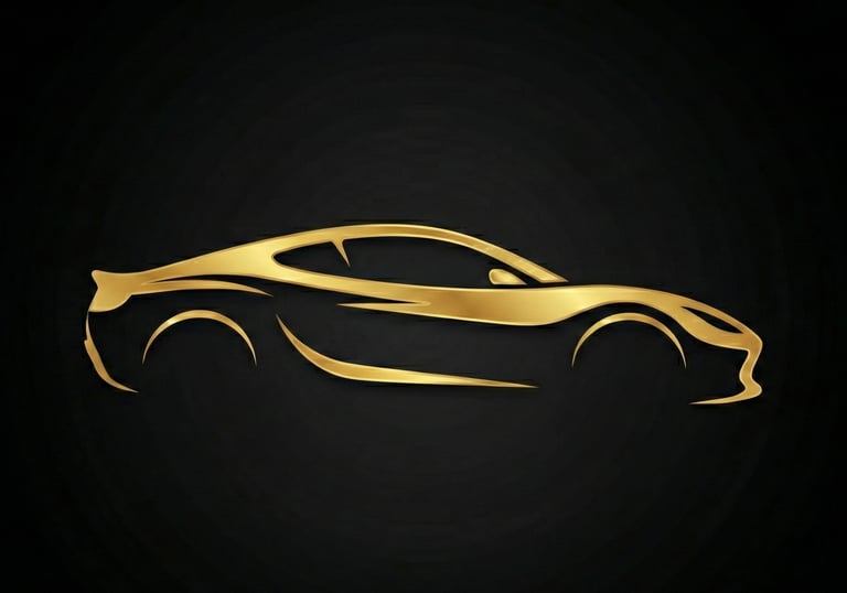Gold luxury car silhouette symbol for vehicle number numerology, safety alignment, & kinetic energy