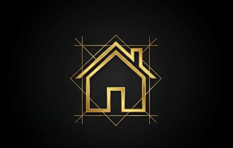 Gold architectural house blueprint icon for property numerology, and home vibration