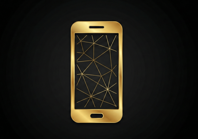 Gold smartphone icon representing mobile number numerology and digital frequency analysis for busine