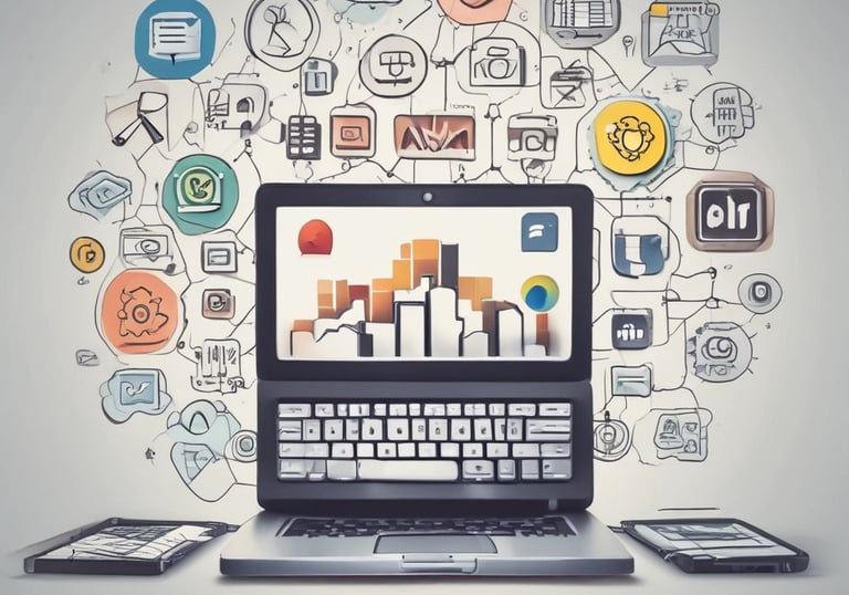 A person holding a smartphone with a financial application open on the screen, standing outside a modern glass building. The background shows a plaza with trees and pedestrians.