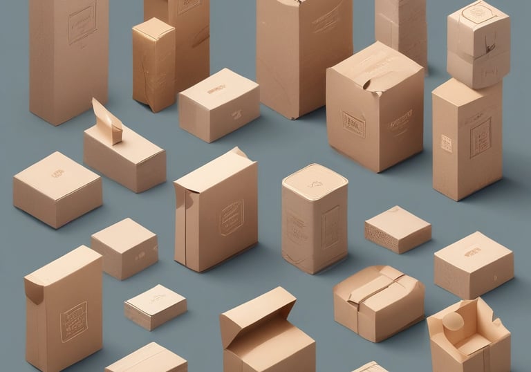 Eco-friendly packaging materials displayed in a natural setting.