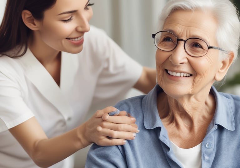 A family member and healthcare worker sharing a warm moment during home care support.