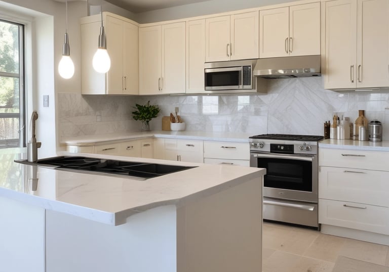 Luxury kitchen with custom cabinetry, stone countertops, panel-ready appliances and designer lightin